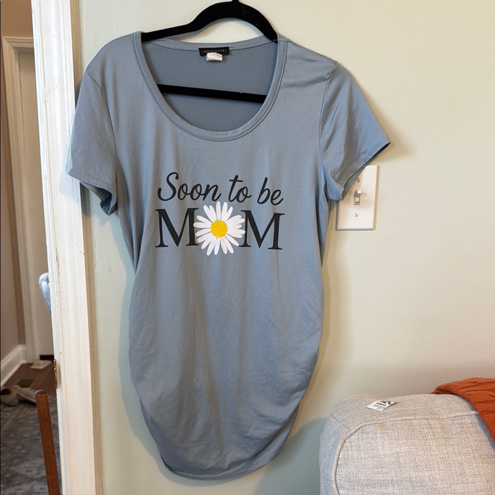 Blue Ruched Short Sleeve T-Shirt